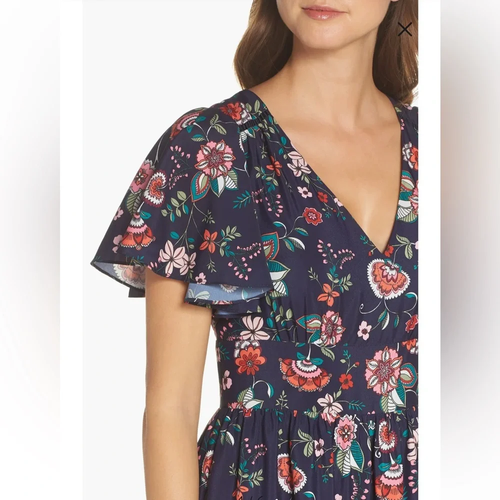 Eliza J Flutter Sleeve Tiered Fit & Flare Dress